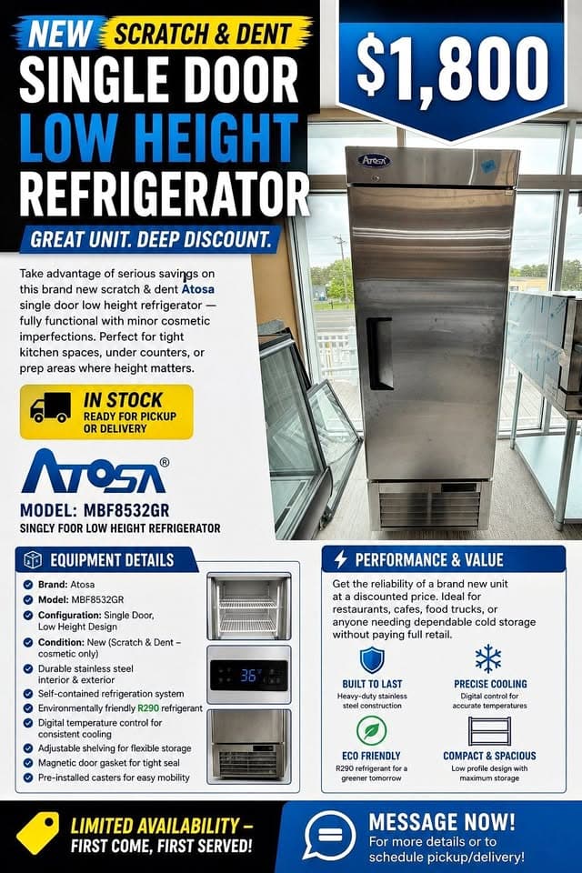 BRAND NEW SCRATCH & DENT β SINGLE DOOR LOW HEIGHT REFRIGERATOR