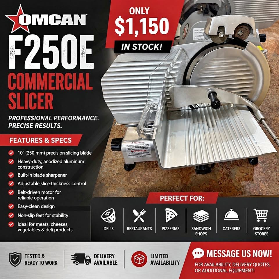 OMCAN F250E COMMERCIAL SLICER β IN STOCK!