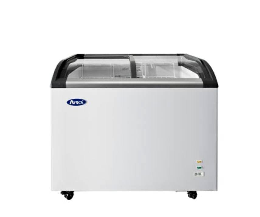 OPEN BOX Atosa Angled Curved Glass Top Chest Freezer – Model MMF9110 – $1,100