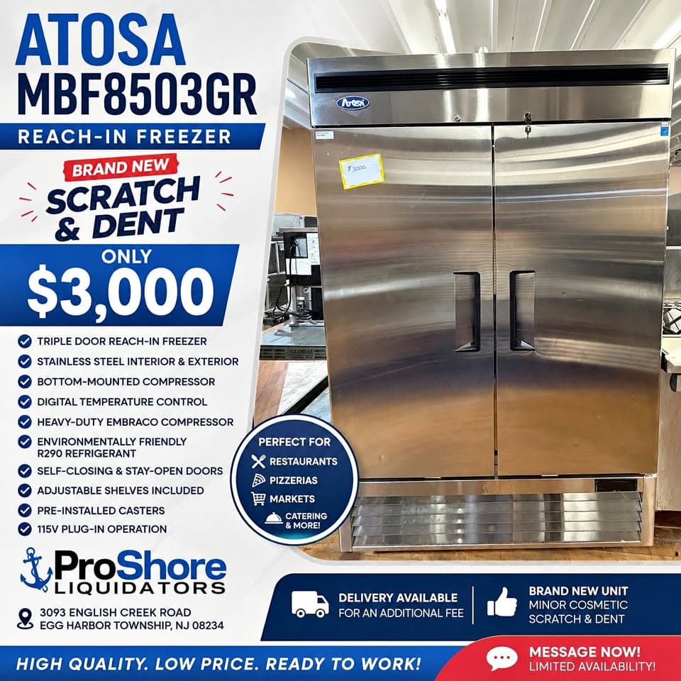 BRAND NEW Scratch & Dent Atosa MBF8503GR Reach-In Freezer