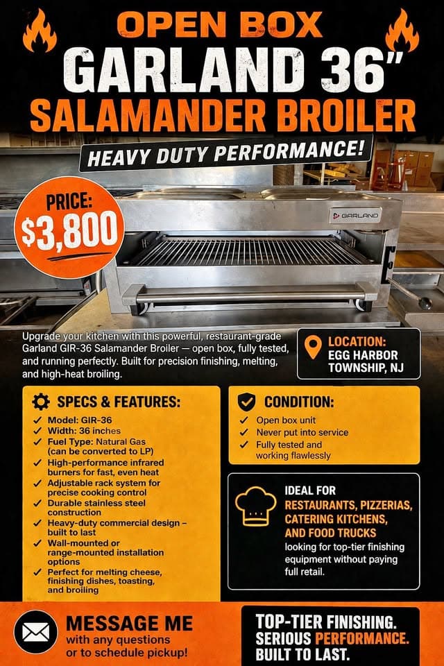 OPEN BOX GARLAND 36" SALAMANDER BROILER