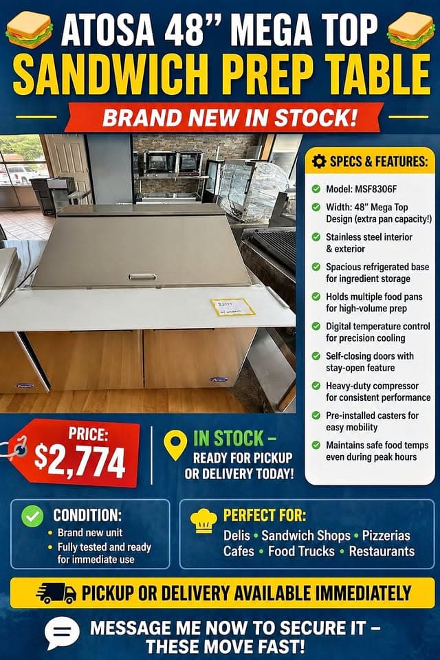 ATOSA 48" MEGA TOP SANDWICH PREP TABLE β BRAND NEW IN STOCK!