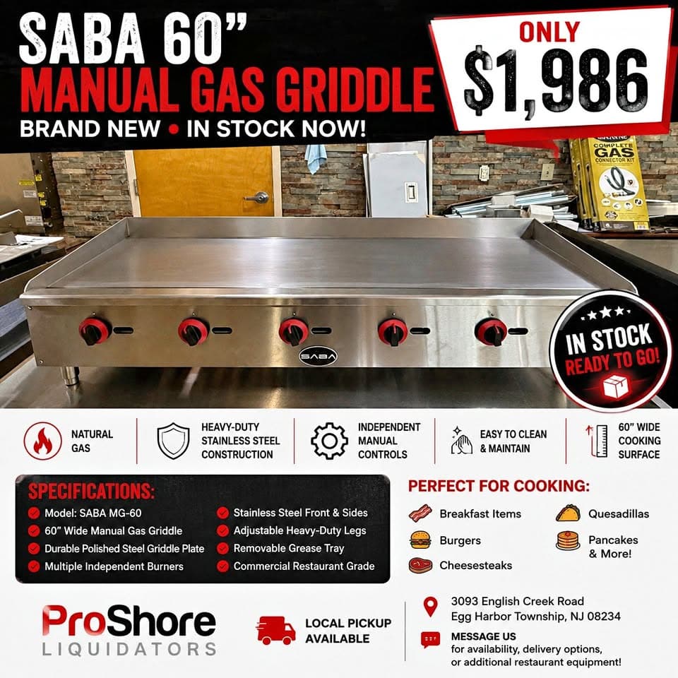 SABA 60” MANUAL GAS GRIDDLE – BRAND NEW