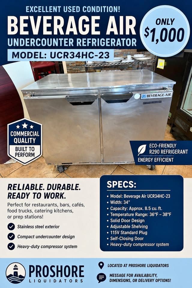 EXCELLENT USED CONDITION β BEVERAGE AIR UNDERCOUNTER REFRIGERATOR