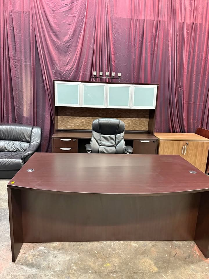 Bow Front Double Pedestal Desk and Matching Credenza