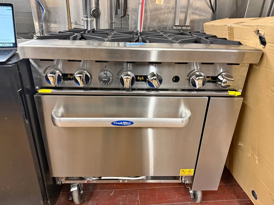 CookRite by Atosa 6 Burner Gas Range w/ Oven and Overshelf – Model AGR-6B - Open Box
