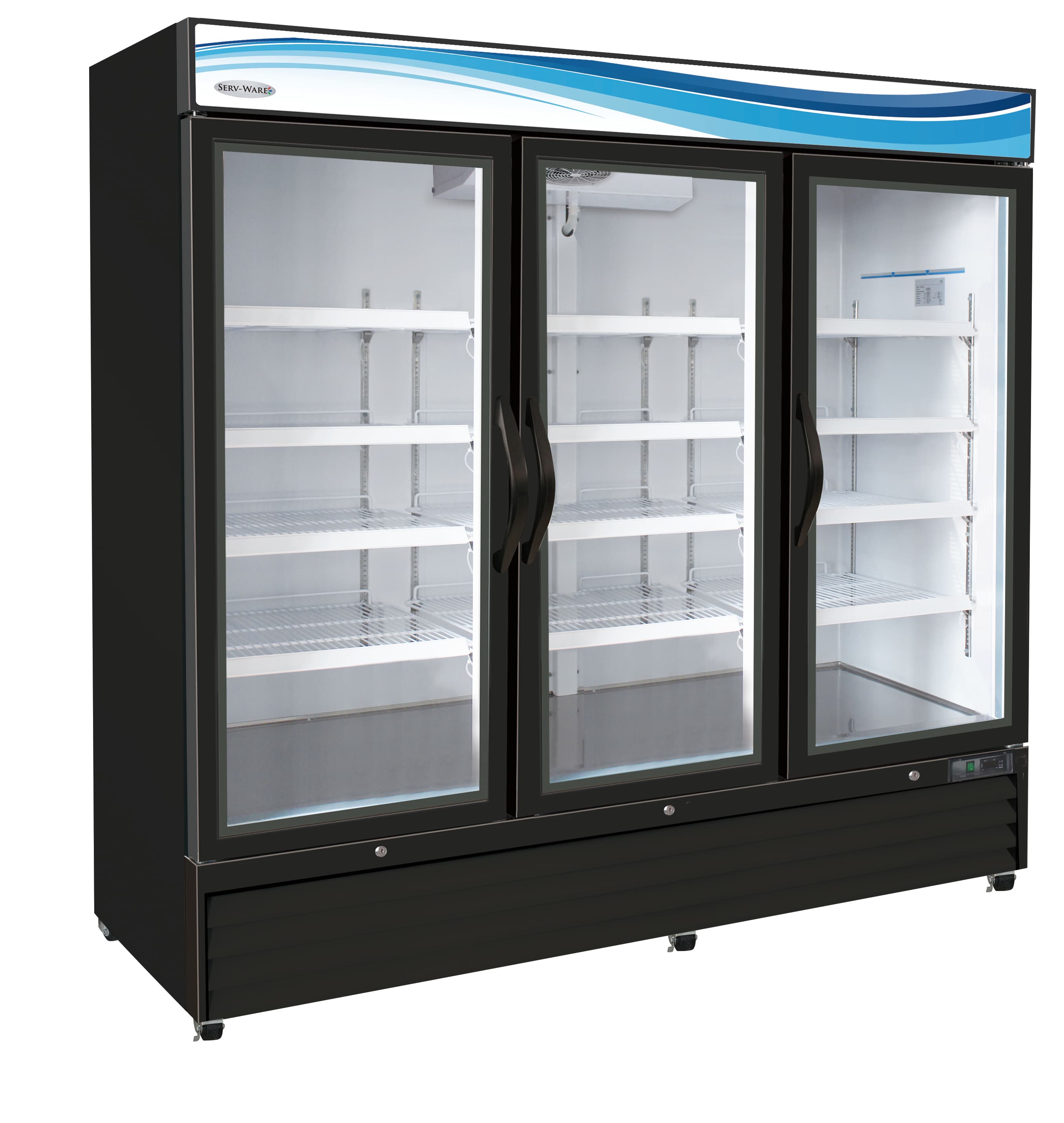 Serv-Ware GF72B-HC - Black 3 Door 72 cu. ft. Glass Freezer