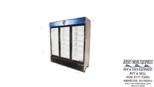Bison BGM-53 — Three Door Reach-In Glass Refrigerator, 53 Cu Ft — Used commercial restaurant equipment for sale