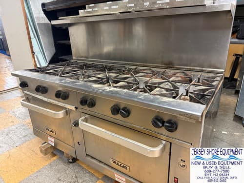 Vulcan 12 Burner Stove — Commercial Range with 1 Oven and 1 Convection Oven — Used commercial restaurant equipment for sale