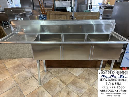 Pro Shore 3SG-181812L18 — Economy Three-Compartment Sink, 74.5" Wide — Used commercial restaurant equipment for sale