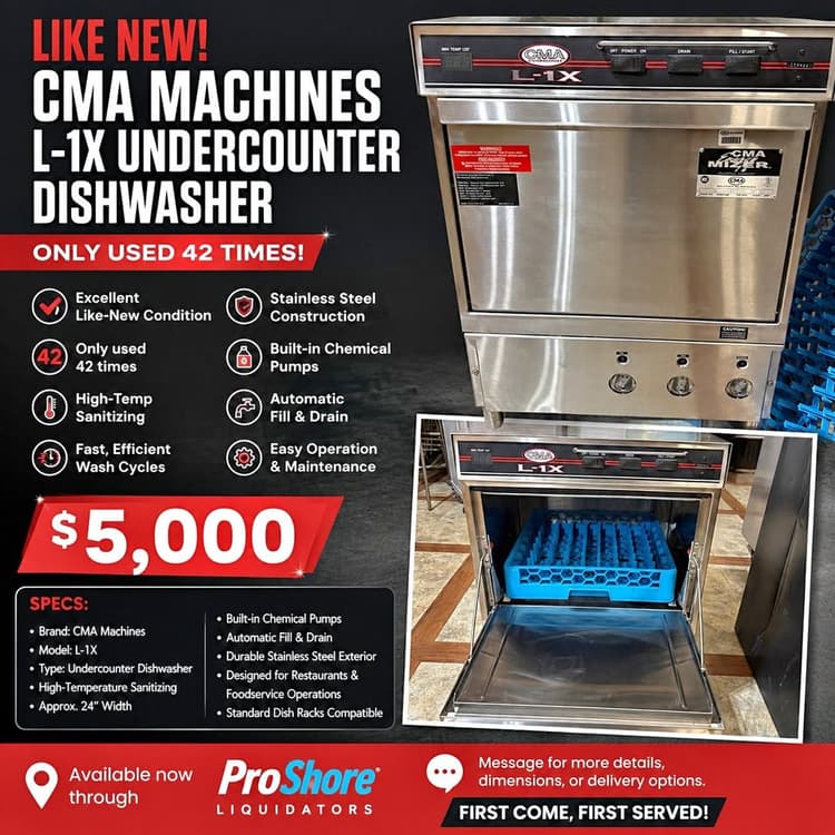 LIKE NEW COMMERCIAL UNDERCOUNTER DISHWASHER CMA Machines Model L-1X ...